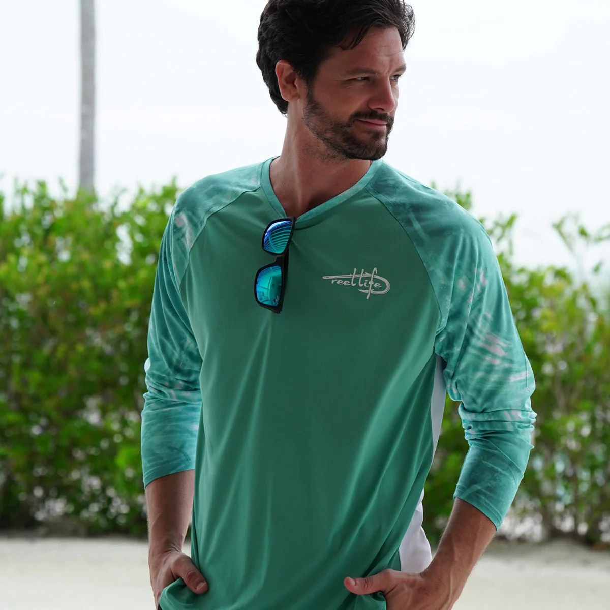 Reel Life Rumrunner Raglan Barrel Tie Dye UV Long Sleeve T-Shirt - Agate Green - Image 3