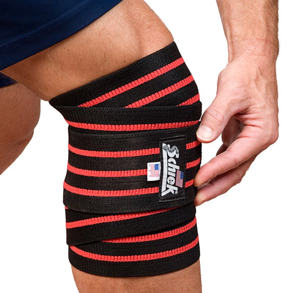 Schiek Sports Model 1178 Black Line 78" Hook and Loop Knee Wraps - Black/Red