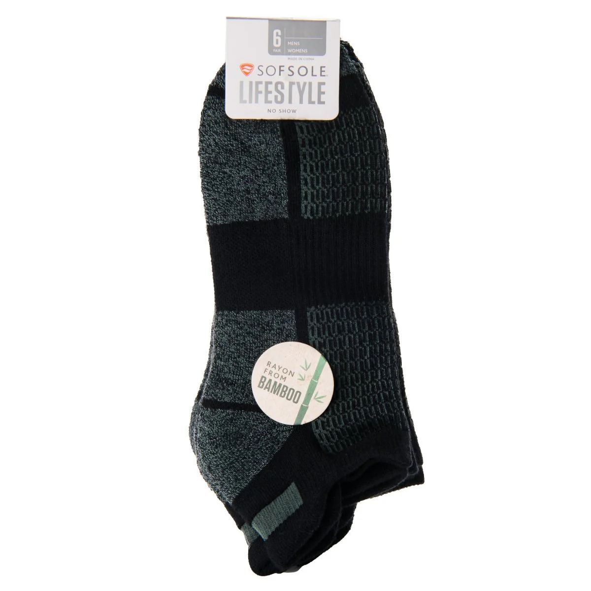 Sof Sole Lifestyle Bamboo No Show Athletic Socks, Black, Large, 6 Pair