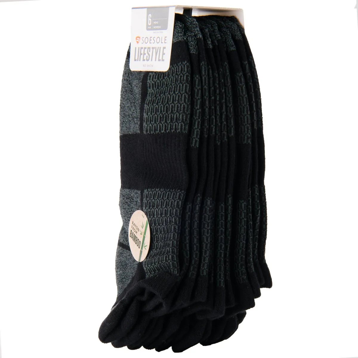Sof Sole Lifestyle Bamboo No Show Athletic Socks, Black, Large, 6 Pair - Image 2