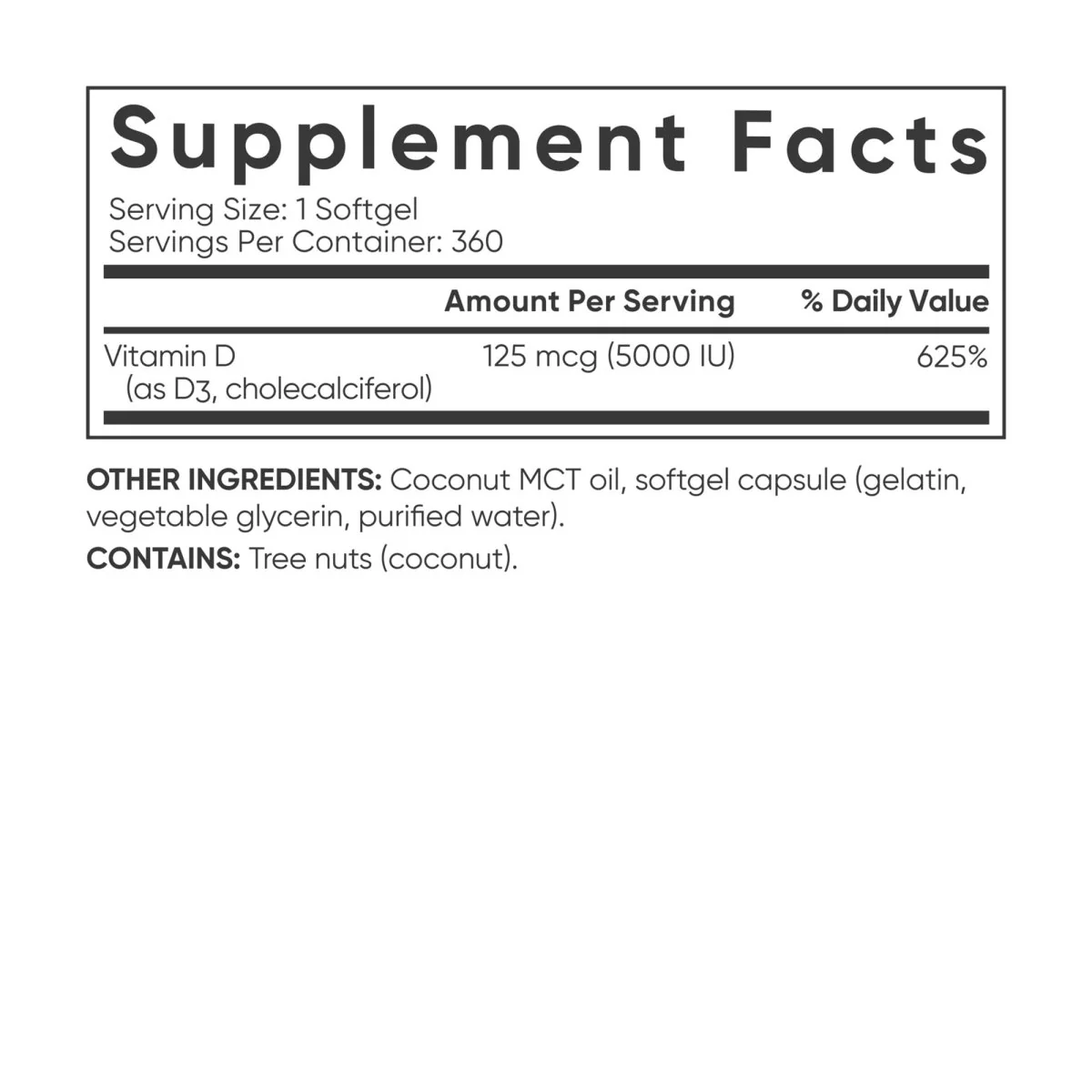 Sports Research Vitamin D3 Dietary Supplement - 360 Softgels - Image 2