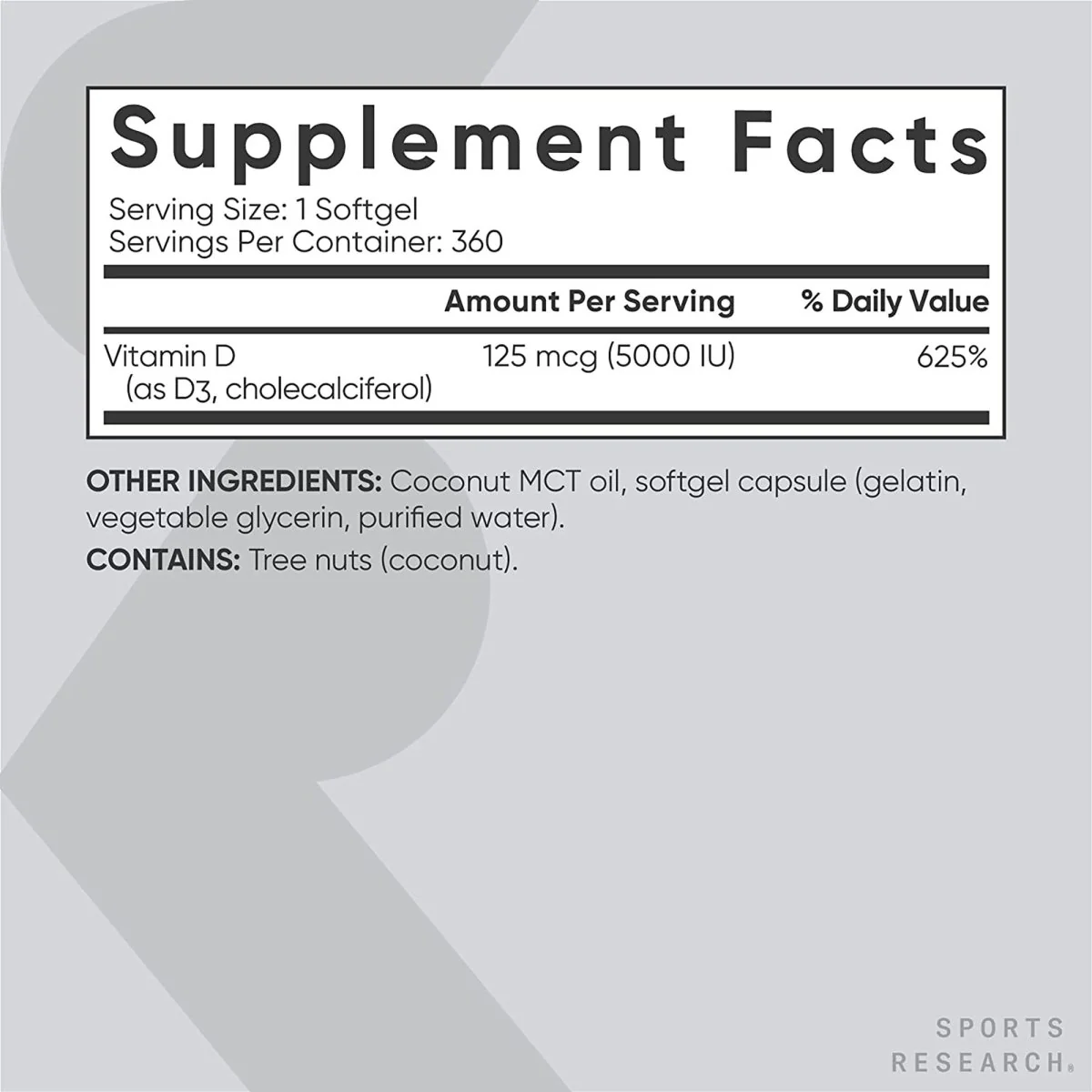 Sports Research Vitamin D3 with Coconut MCT Oil - 360 Softgels - Image 2