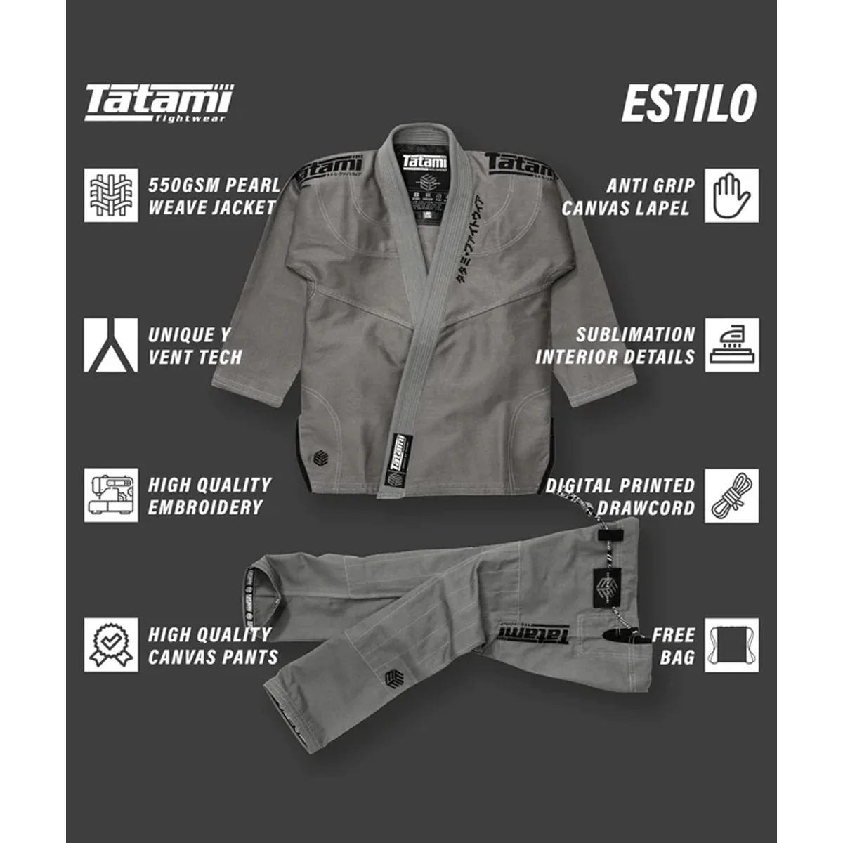 Tatami Fightwear Estilo Black Label BJJ Gi - Black/Gray - Image 13