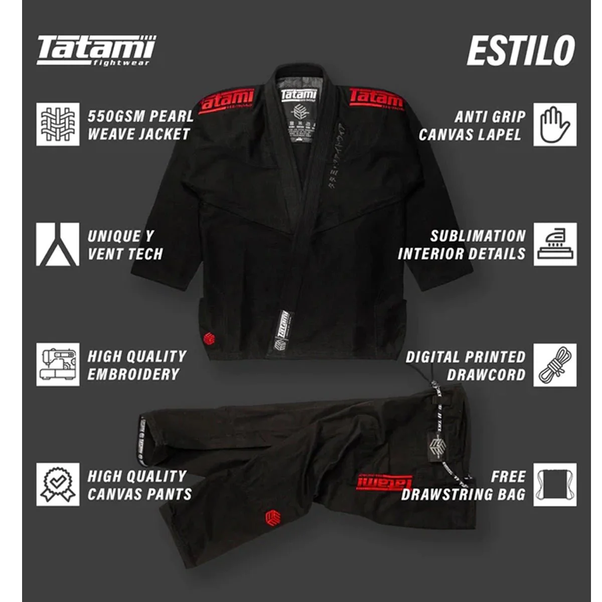 Tatami Fightwear Estilo Black Label BJJ Gi - Red/Black - Image 13