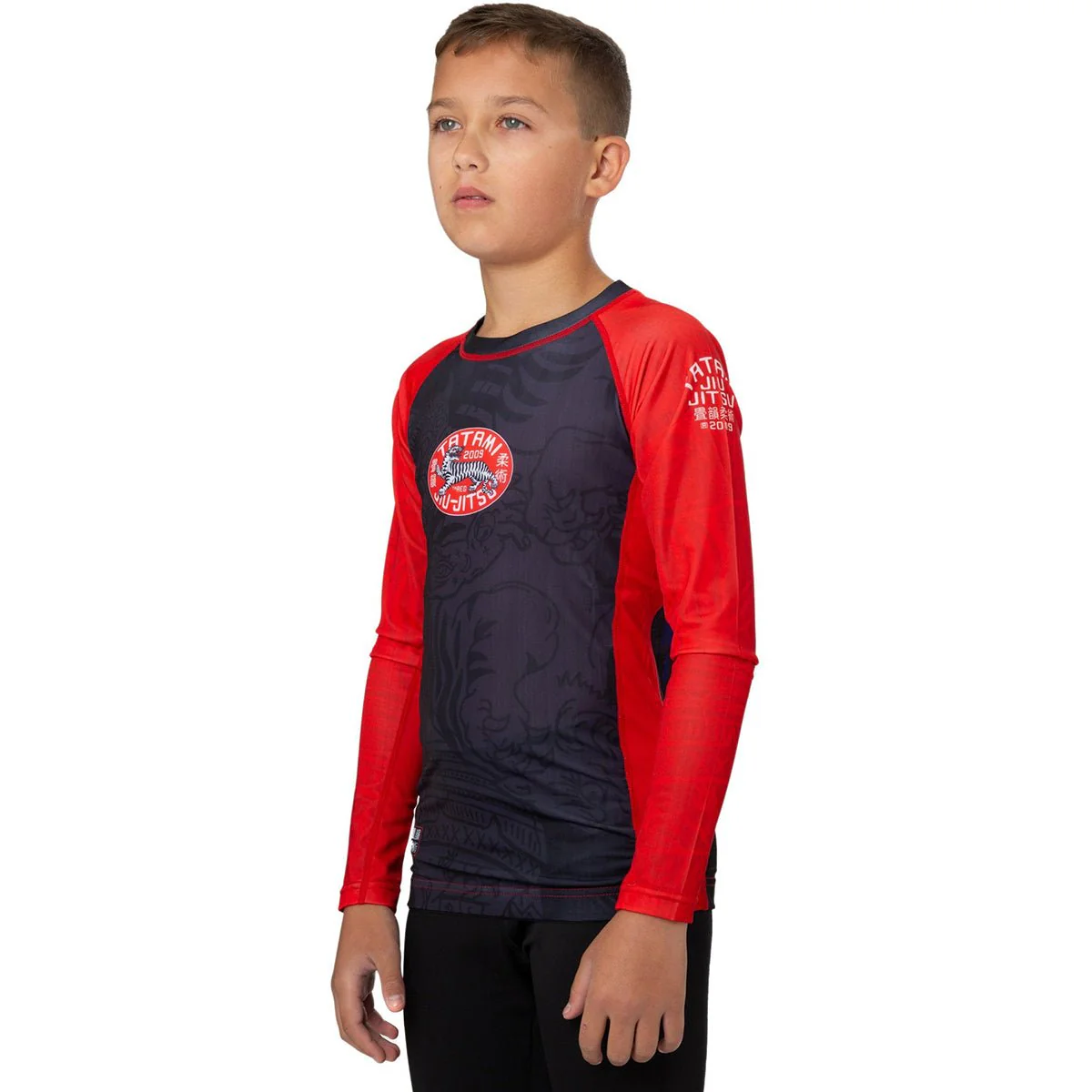 Tatami Fightwear Kid's Takedown Tiger Eco Tech Recycled Rashguard - Black - Image 2