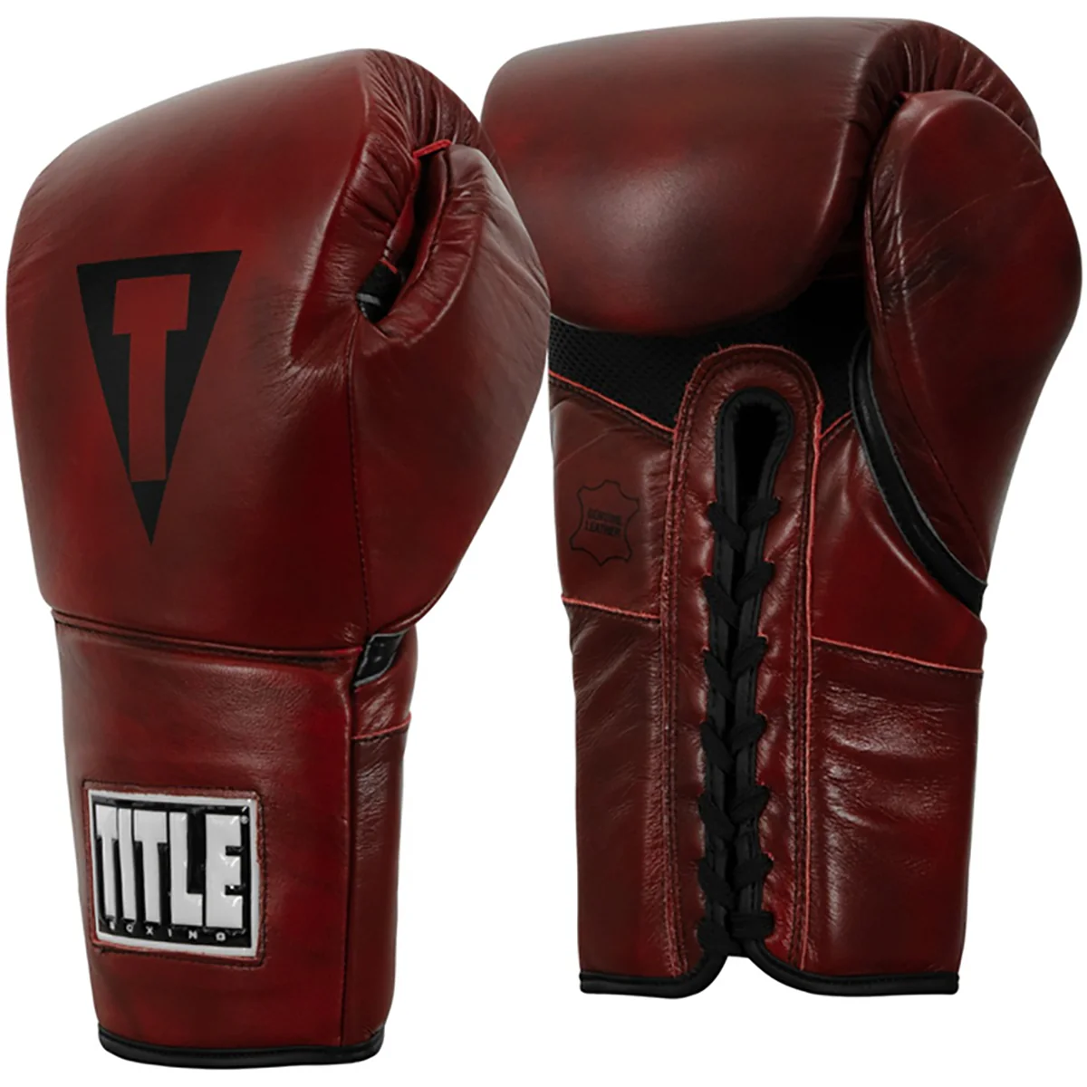 Title Boxing Blood Red Leather Lace Up Sparring Gloves - Image 2