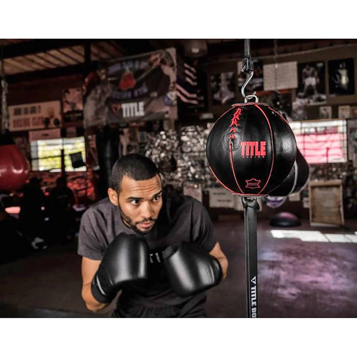 Title Boxing Retro Style Leather Double End Bag with Cables - Image 3