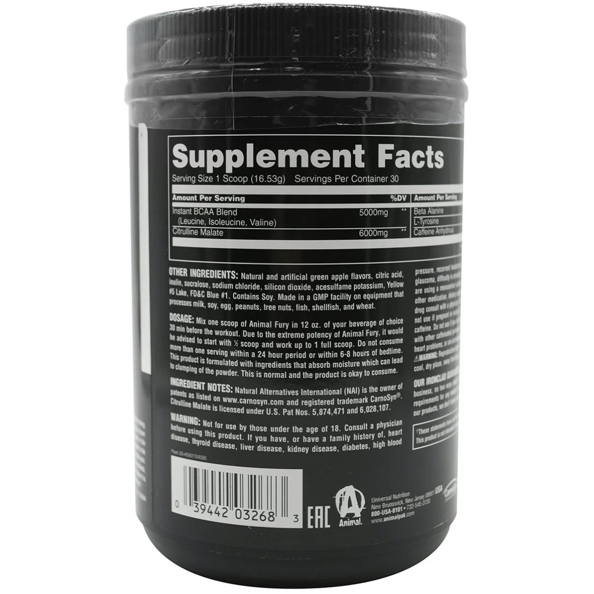 Universal Nutrition Animal Fury Powder, BCAAs & Energy Supplement - Image 2