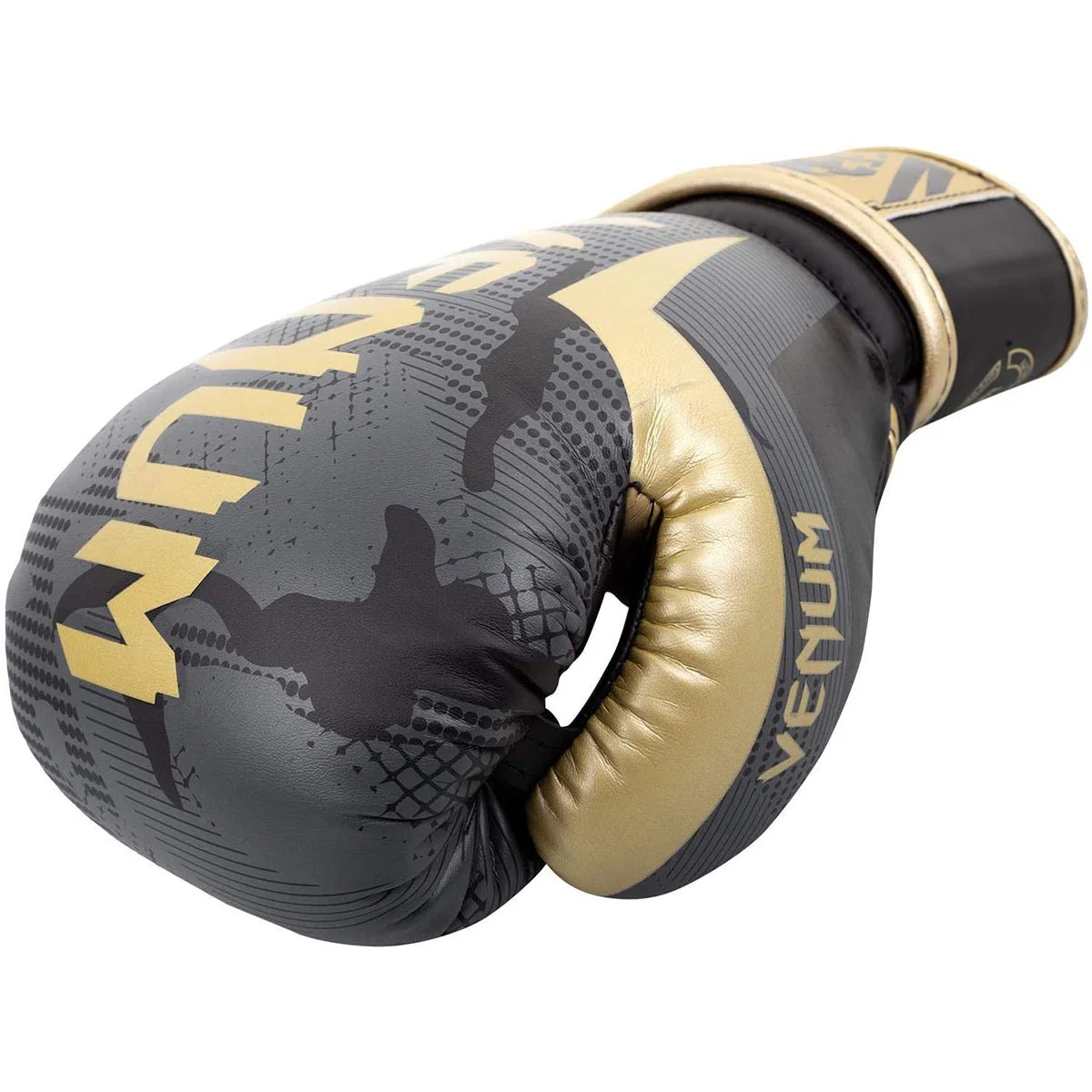 Venum Elite Hook and Loop Training Boxing Gloves - Dark Camo/Gold - Image 3