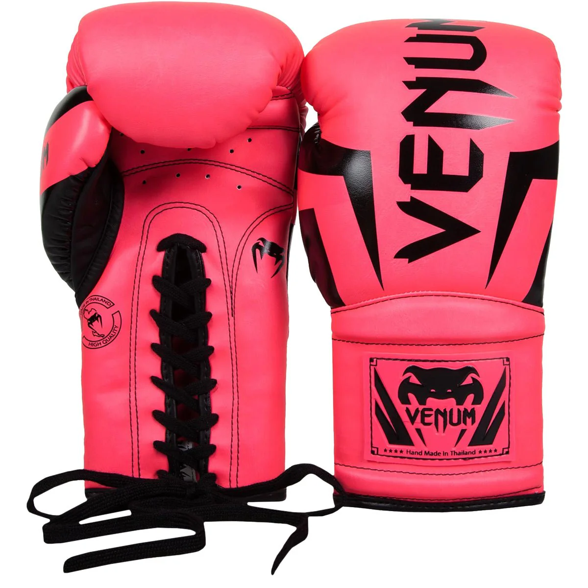 Venum Elite Lace Up Boxing Gloves - Neo Pink - Image 2