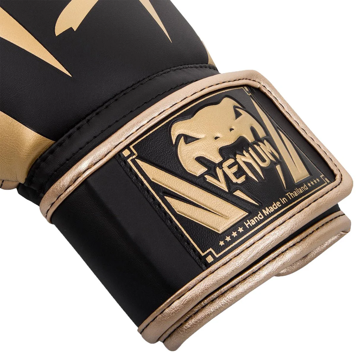Venum Elite Skintex Leather Hook and Loop Training Boxing Gloves - Black/Gold - Image 3