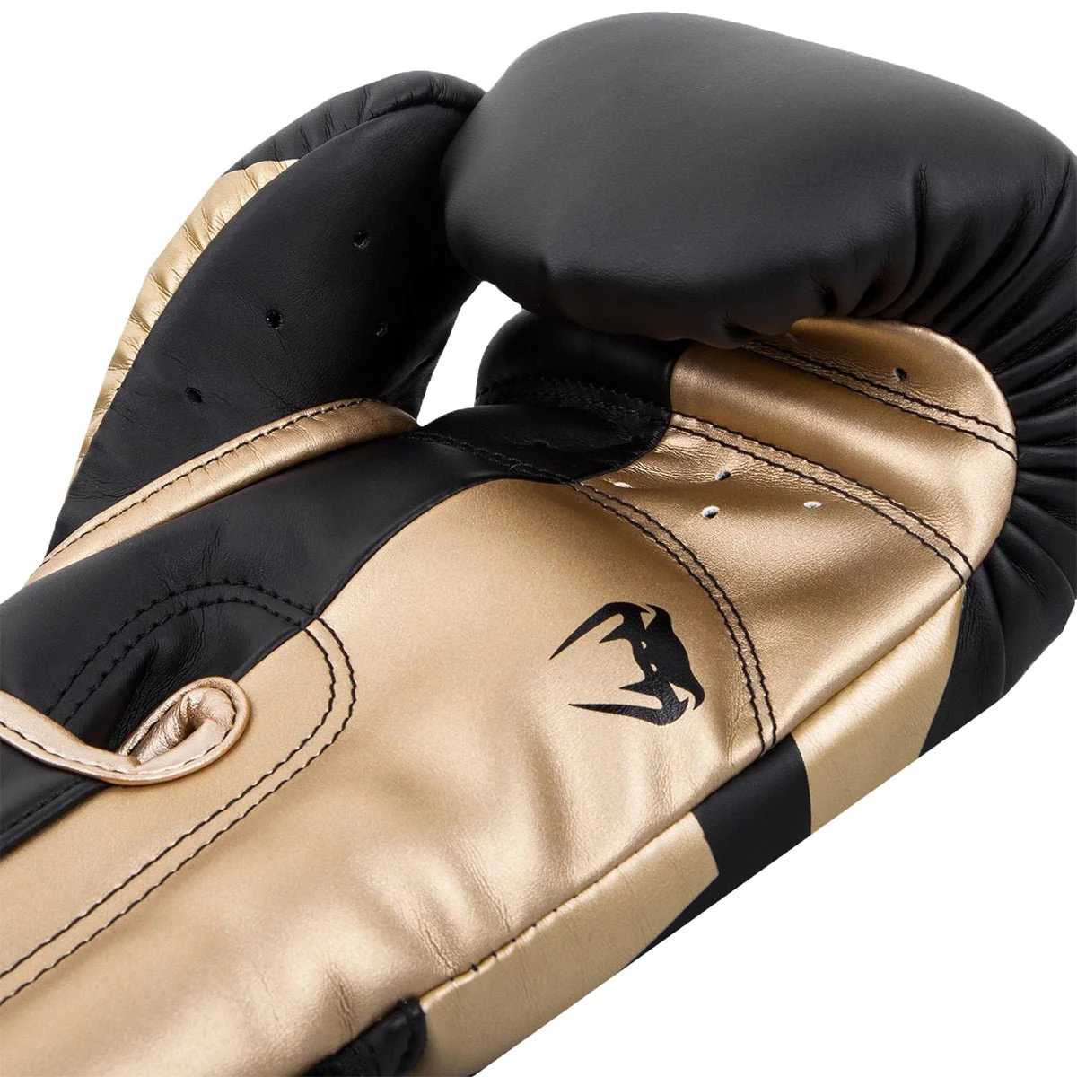 Venum Elite Skintex Leather Hook and Loop Training Boxing Gloves - Black/Gold - Image 4