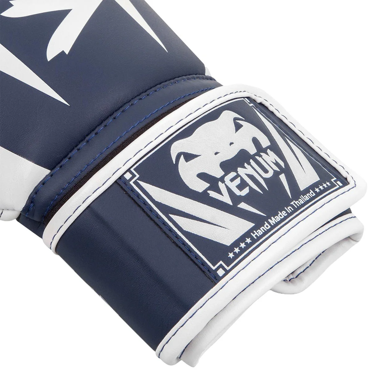 Venum Elite Skintex Leather Hook and Loop Training Boxing Gloves - White/Navy Blue - Image 4
