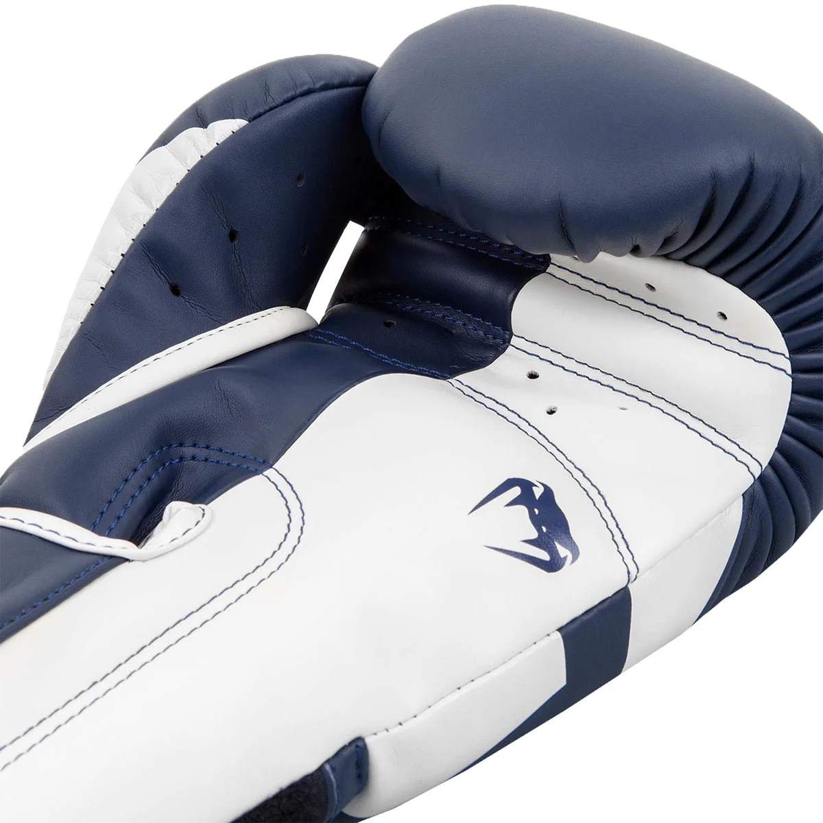 Venum Elite Skintex Leather Hook and Loop Training Boxing Gloves - White/Navy Blue - Image 5