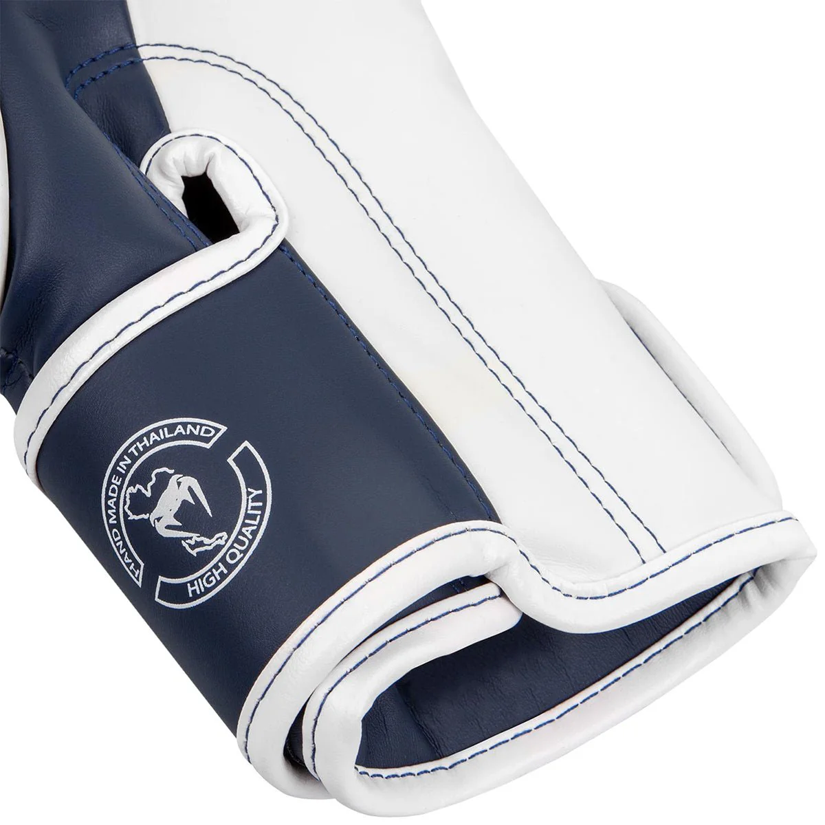 Venum Elite Skintex Leather Hook and Loop Training Boxing Gloves - White/Navy Blue - Image 6