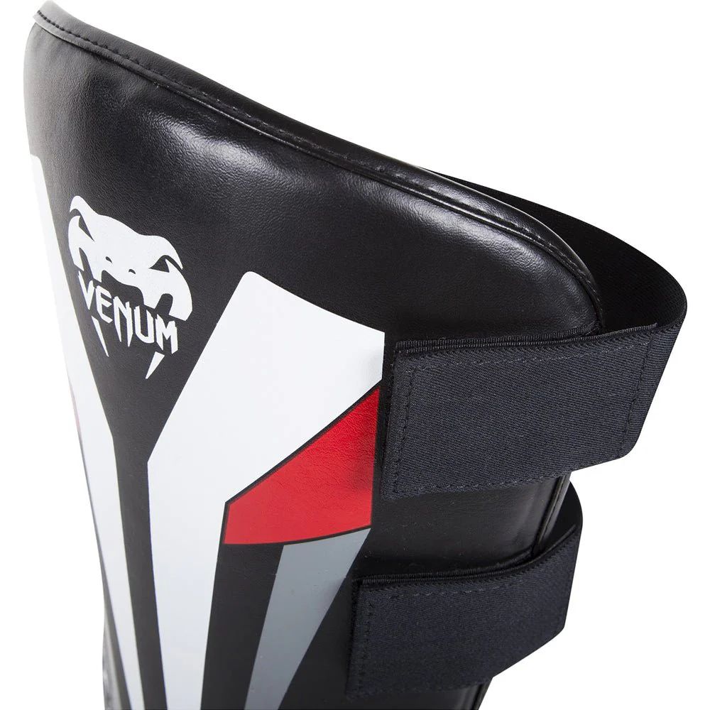Venum Elite Skintex Leather Leg Protectors - Black/Ice/Red - Image 6