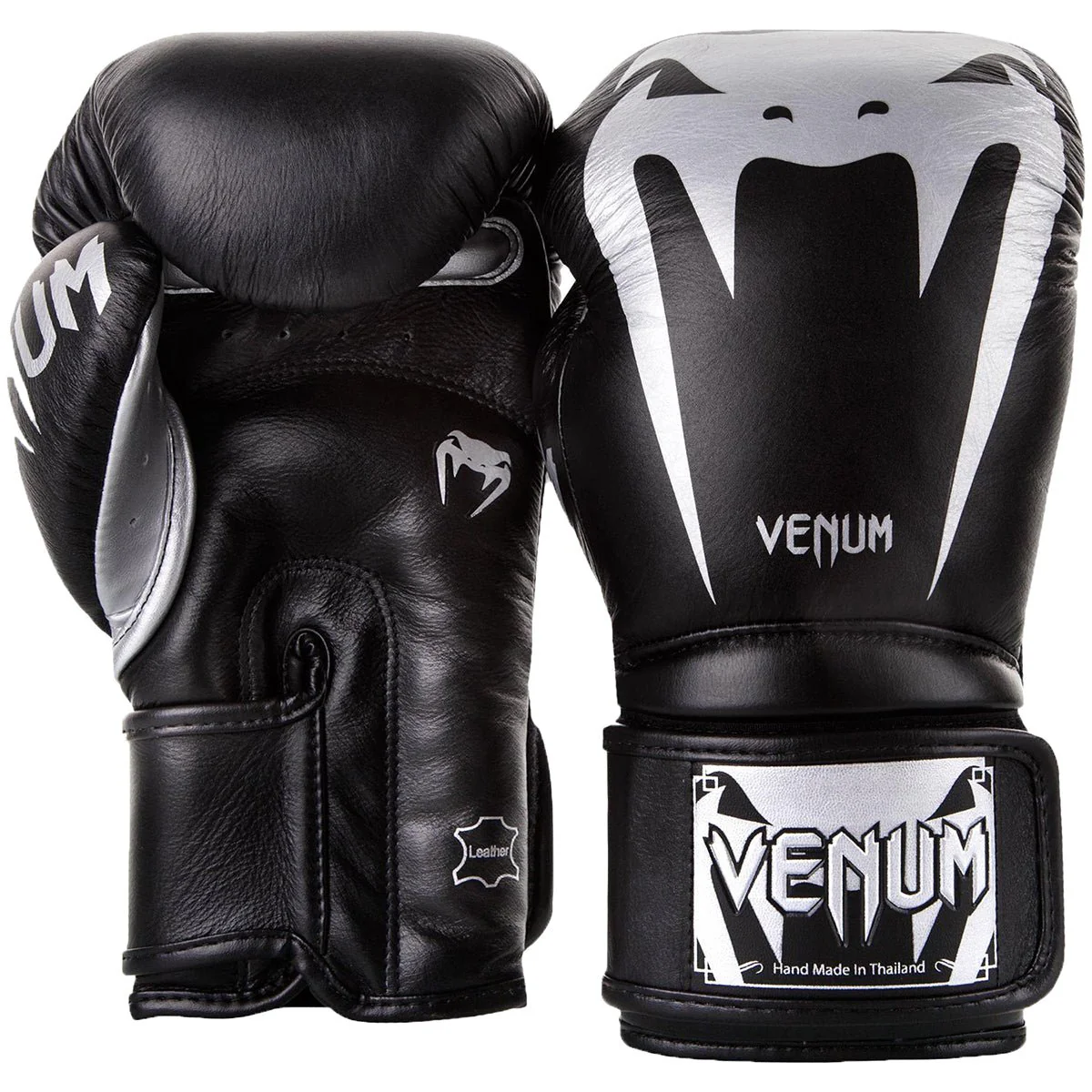 Venum Giant 3.0 Nappa Leather Hook and Loop Training Boxing Gloves-Black/Silver