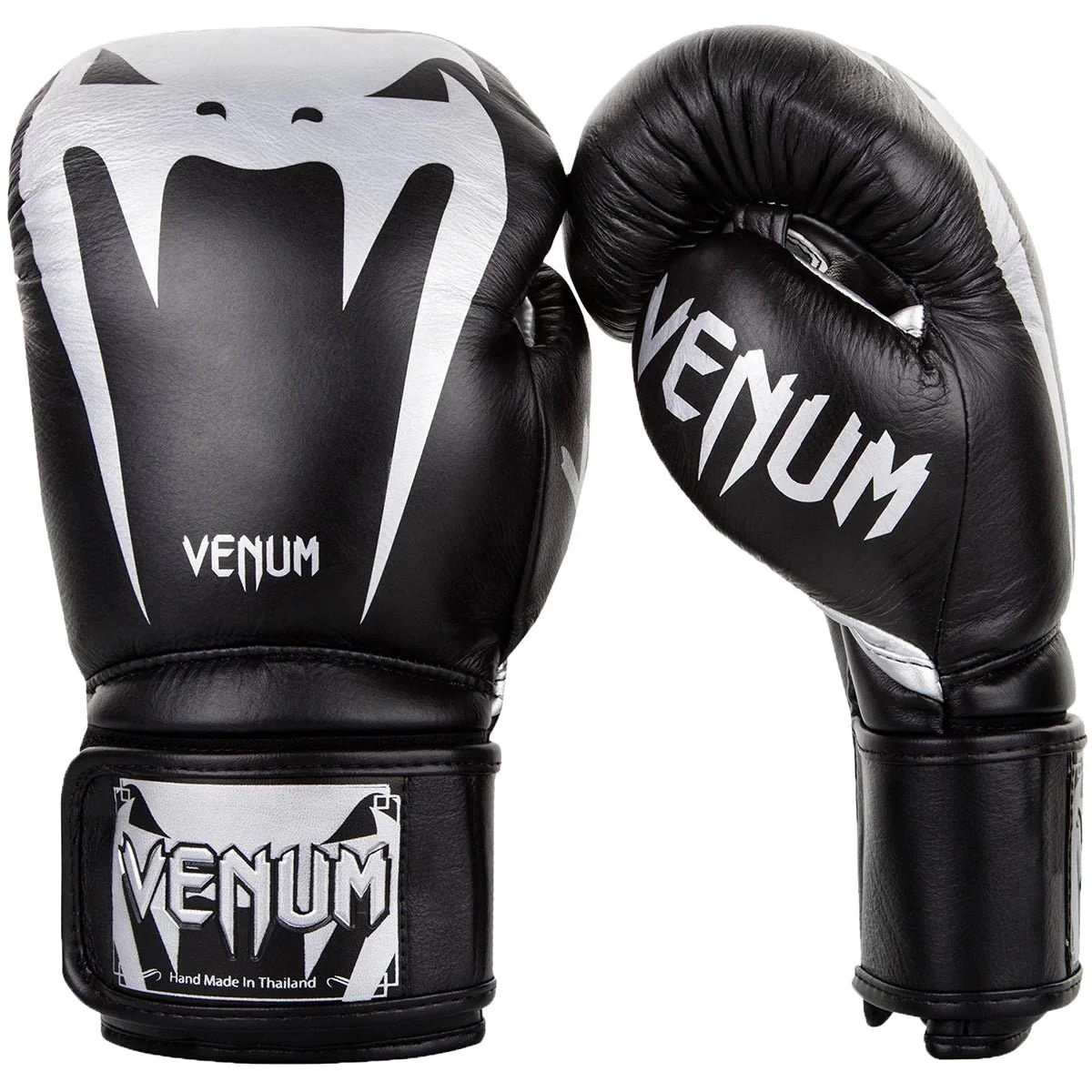 Venum Giant 3.0 Nappa Leather Hook and Loop Training Boxing Gloves-Black/Silver - Image 2