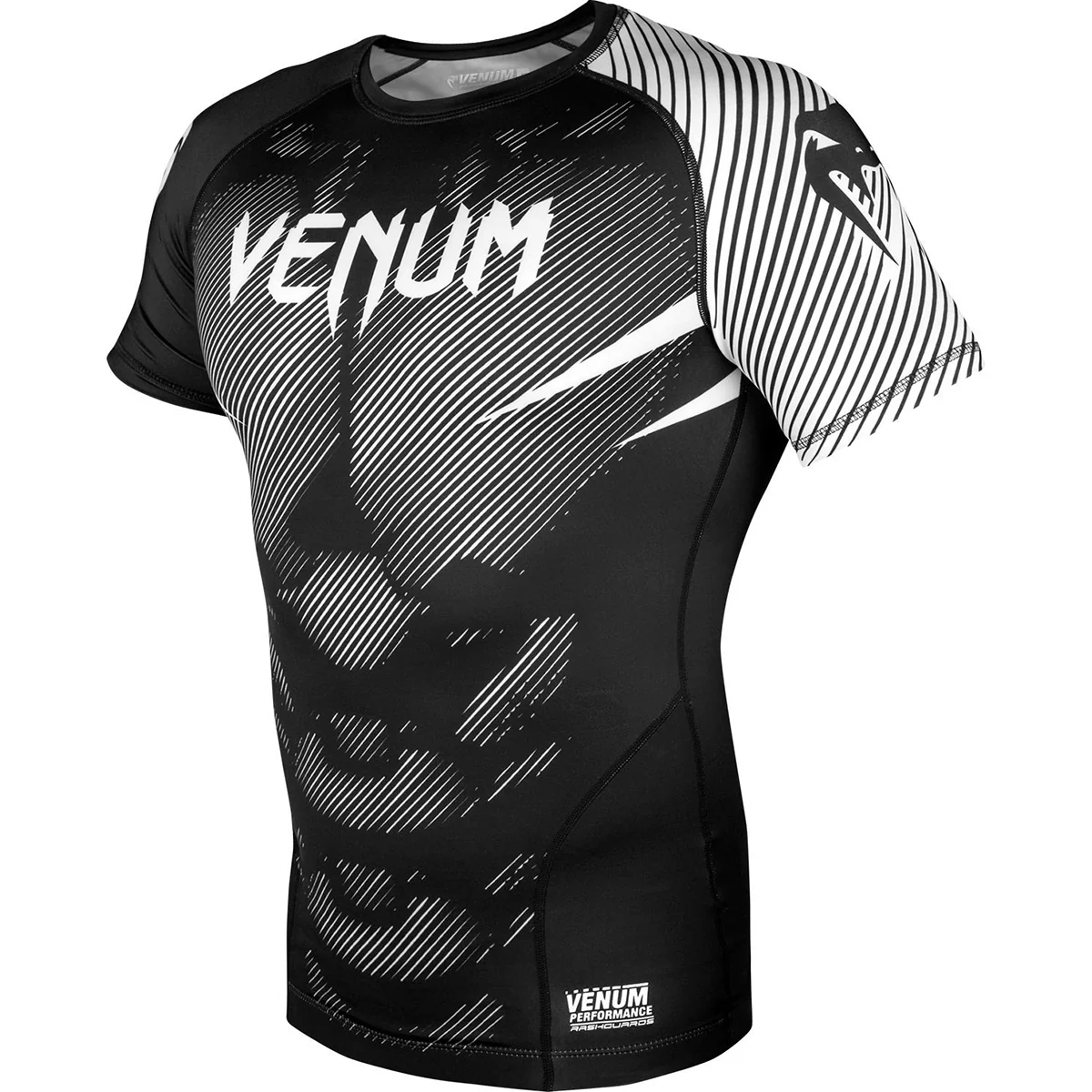 Venum No-Gi 2.0 Short Sleeve MMA Compression Rashguard - Black/White - Image 2