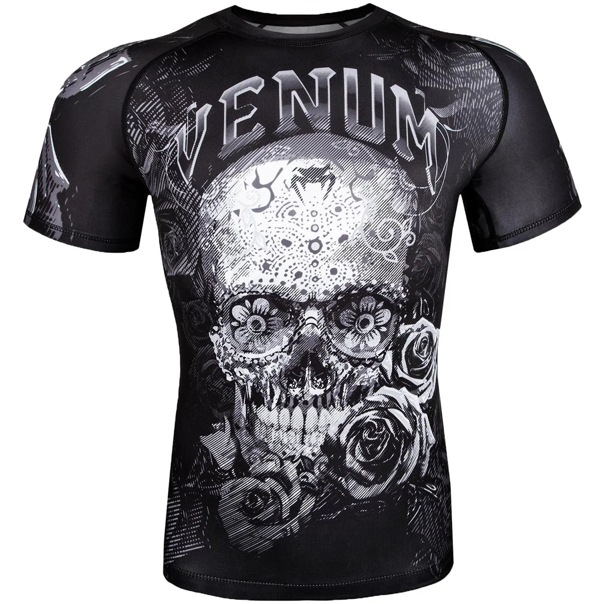 Venum Santa Muerte 3.0 Short Sleeve Compression Rashguard - Black/White