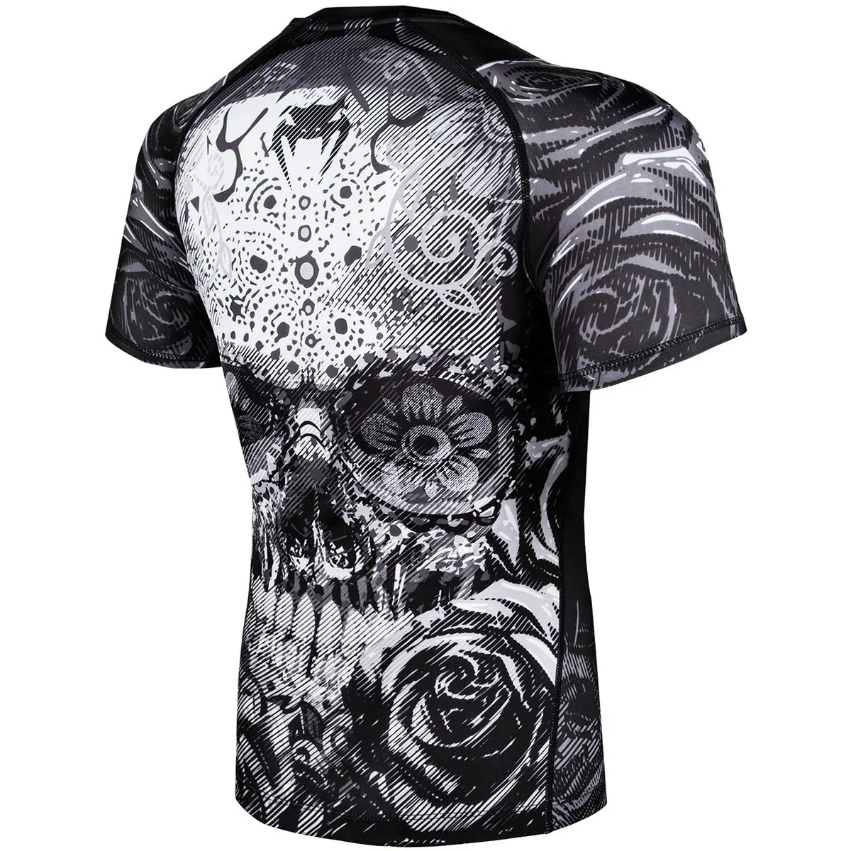 Venum Santa Muerte 3.0 Short Sleeve Compression Rashguard - Black/White - Image 3