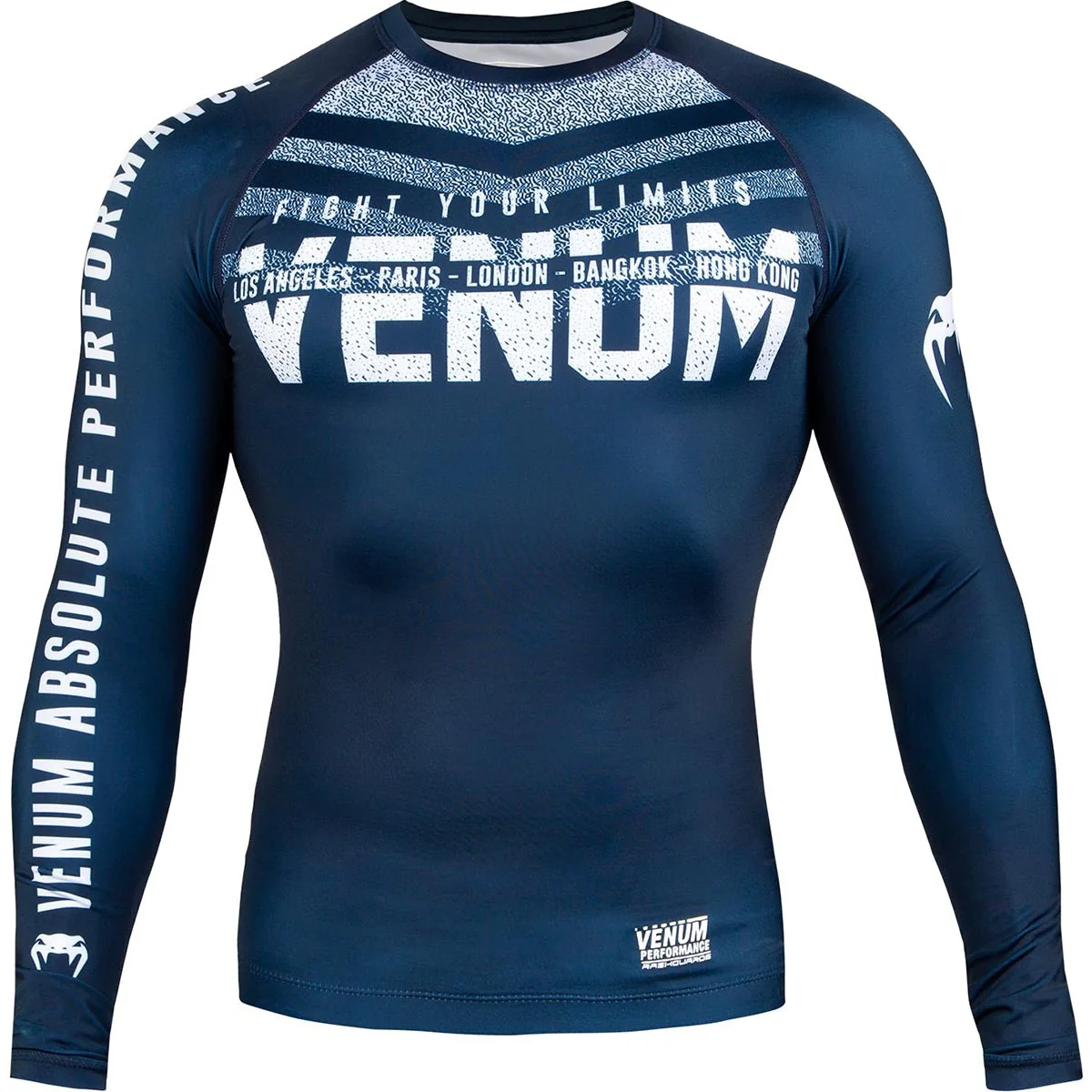 Venum Signature Long Sleeve Compression Rashguard - Navy Blue/White