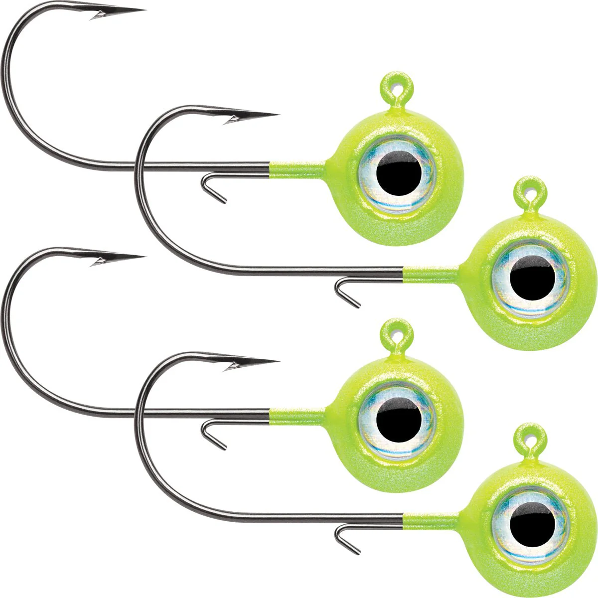 VMC Neon Moon Eye 1/4 Oz. 3D Holographic Jig - 4 Pack - Glow Chartreuse