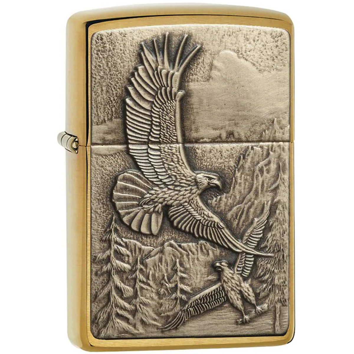 Zippo Brushed Brass Where the Eagle Dare Emblem Pocket Lighter