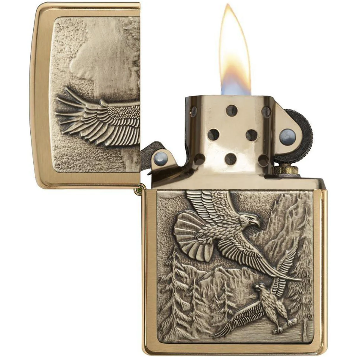 Zippo Brushed Brass Where the Eagle Dare Emblem Pocket Lighter - Image 2